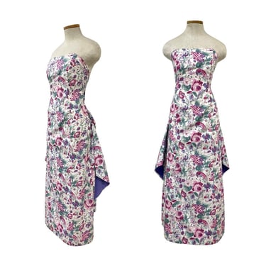 Vtg 90s Laura Ashley Designer Huge Bow Detail Ultra Fem Floral Strapless Dress 