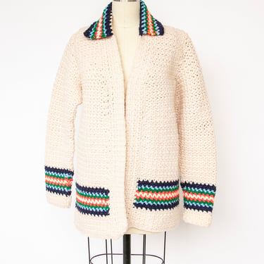1970s Sweater Hand Knit Chunky Grannie Cardigan M 