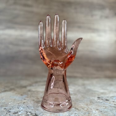 Rose Tinted Glass Ring Holder - Pink Glass Hand - Jewelry Display Stand 