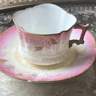 Antique Pink Square Demitasse Cup and Saucer 