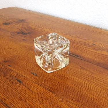 Vintage Glass Candle Holder Modernist Cube Rudolf Jurnikl Czech Art Glass Bohemian Heavy Glass 