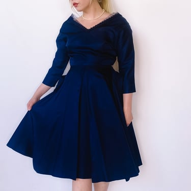 1950s Midnight Blue Cocktail Dress, sz. M
