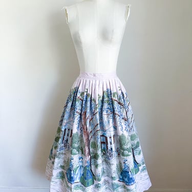 Vintage 1950s Victorian Scenic Novelty Print Skirt / 23