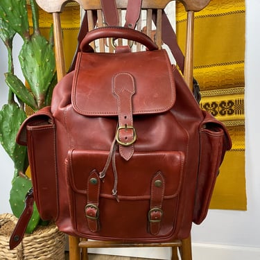 Large Vintage Leather Backpack Rusty Red in Color 