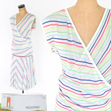 1990s Stripe Missoni Skirt & Top Set | 90s White Colorful Stripe Skirt Set | Missoni Made in Italy | Size 46 