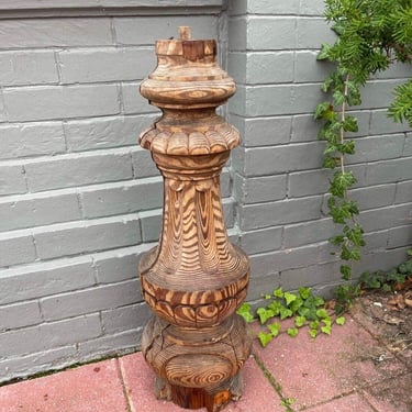 Antique carved wood staircase post column newel parts salvage stair finial art 