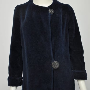 antique 1920s navy blue wool coat w/ art deco buttons XS-M 