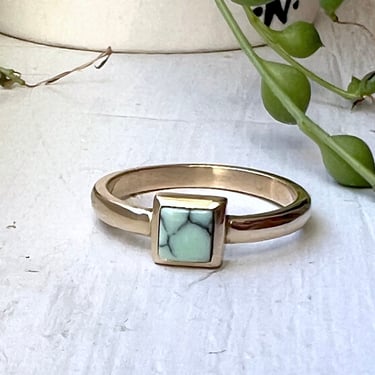 Square Turquoise Inlay 14k Gold Ring Minty Green Arizona Turquoise Handmade and One of a Kind 