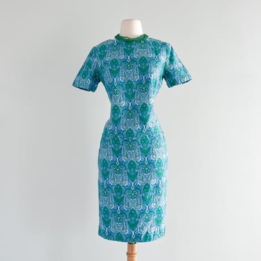 1960's Paisley Print Blue and Green Two Piece Set / Sz S
