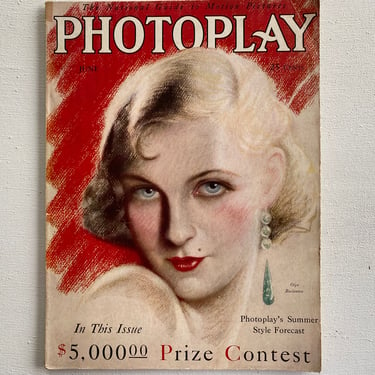 Vintage Photoplay Magazine, Olga Baclanova Cover, June 1929,  Cover Art Charles Sheldon, Sexy Blue Eyed  Bob Haircut, Bedroom Eyes Red 