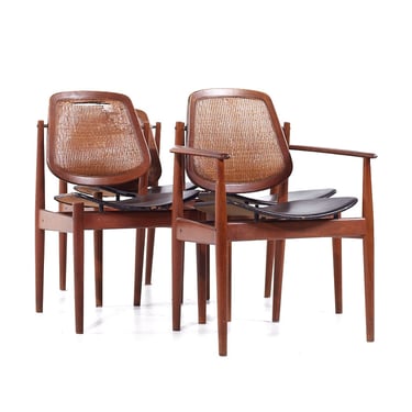Arne Vodder for Charles France & Eric Daverkosen Mid Century Danish Teak and Cane Dining Chairs - Set of 4 - mcm 