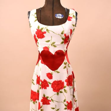 Red Rose Print Heart Waist Mini Dress By Moschino, S
