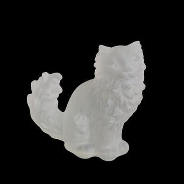 Vintage LARGE Frosted Fine Crystal Art Glass Persian Cat Sculpture Figurine Figure by Goebel of Germany 