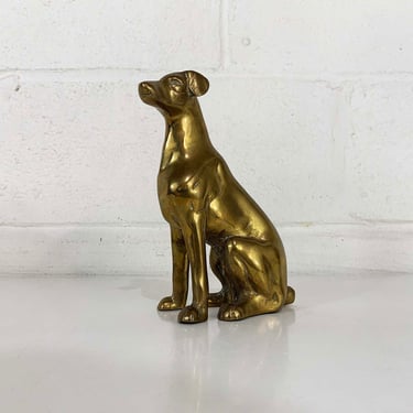 Vintage Brass Seated Dog Metal Figurine Mid-Century Hollywood Home Décor Greyhound Pointer Animal Boho Nursery Gold 