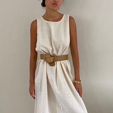 90s cotton maxi dress / vintage cream white natural cotton sleeveless tank minimalist maxi sack dress | Large 