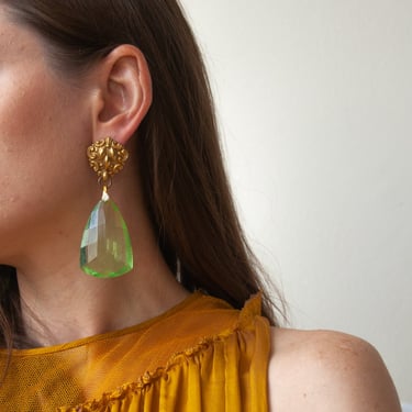 2824a / oversized green jewel drop earrings 
