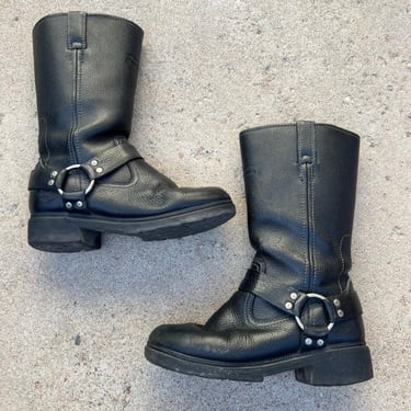 Harley Davidson Black Chunky Buckle Moto Zipper Side Women's Biker Boots - 8.5 