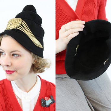 1940s turban hat | wool gold bullion | high profile 