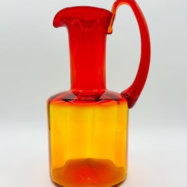 Blenko Mid Century Amberina Red and Yellow Glass Pitcher by LeChalet