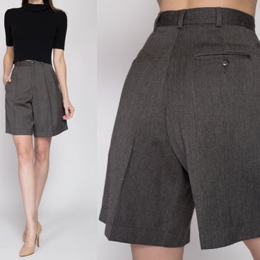 XS 90s Minimalist Grey Trouser Shorts Petite 24" | Vintage Liz Claiborne Sport High Waisted Long Pleated Shorts 