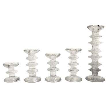 Set of 5 Mid Century Festivo Textured Glass Candle Holders by Timo Sarpaneva for Iittala Finland 