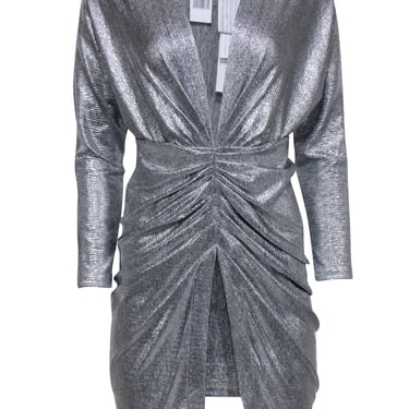 IRO - Silver Metallic V-Neck Ruched Dress Sz 4