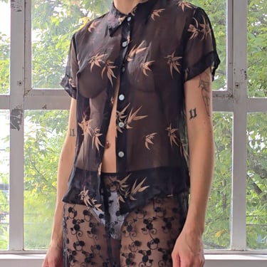 Sheer Silk Bamboo Print Blouse (M)