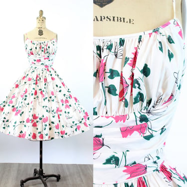 1950s GUILDFORD cotton FLORAL corset dress xs | new spring 