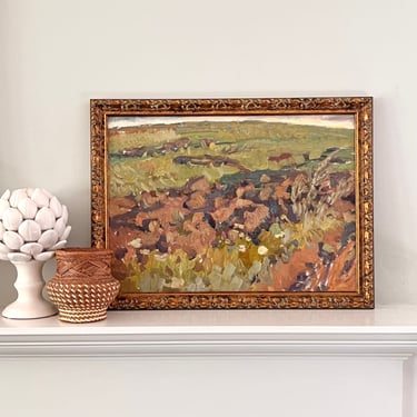 Vintage Impressionist Landscape Oil Painting En Plein Air Composition 