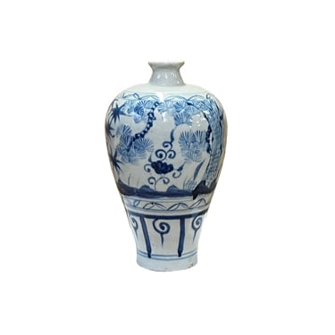 Chinese Blue White Porcelain Flowers Theme Vase Display ws2877E 