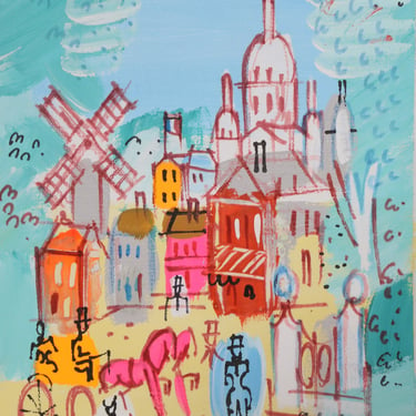 Charles Cobelle, Sacre Coeur with Moulin Rouge 3, Acrylic 