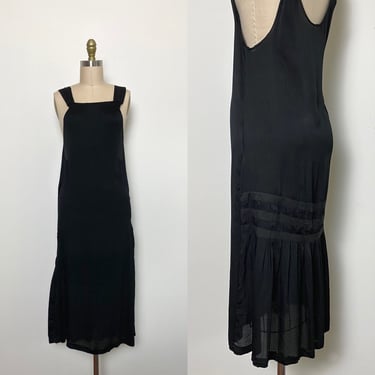 Antique 1920s Slip Dress 20s Black Silk Crepe 