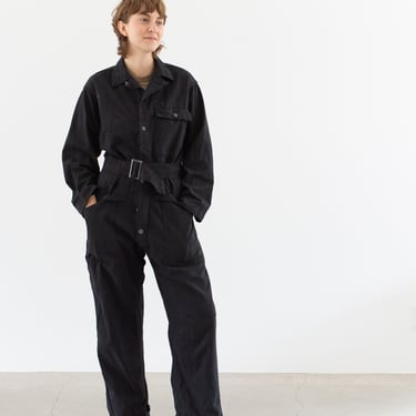 Vintage Overdye Black Belted Coverall | Herringbone Twill Jump Suit Jumpsuit | Cotton Onesie Mechanic | Boilersuit Boiler Suit | M | BC03 