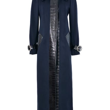 2005 Dolce & Gabbana Alligator Trimmed Black Trench Coat