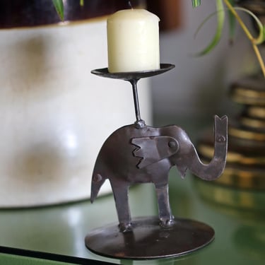 Vintage Elephant Metal Candle Holder – Pier 1 Imports – Primitive Hand-Forged Look – 5.5” Tall 