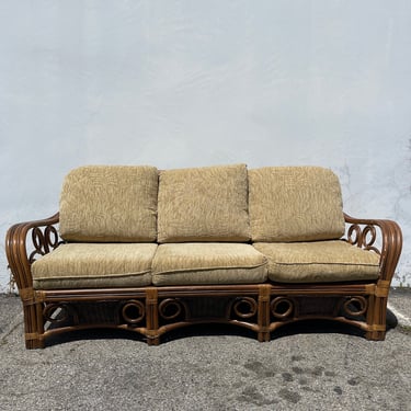 Rattan Sofa Couch Loveseat Seating Bohemian Boho Chic Peacock Coastal Cottage Vintage Seating Glam Chair Beach Decor Faux Bamboo Boca 