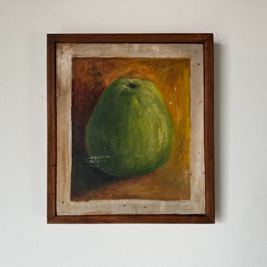 Vintage Impressionist Still Life Pear Oil Painting, Framed 