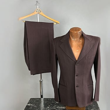 1920s Pinstripe Suit  / 1920s Men's Suit / Brown & Blue Pinstripe Suit / Gatsby Suit /  Size Small / Size 38 