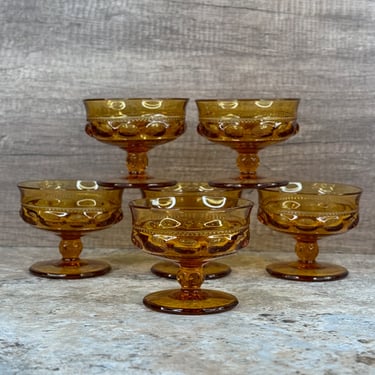 Vintage Indiana Glass King's Crown Set - Amber Sherbet Glasses, Set of 6 