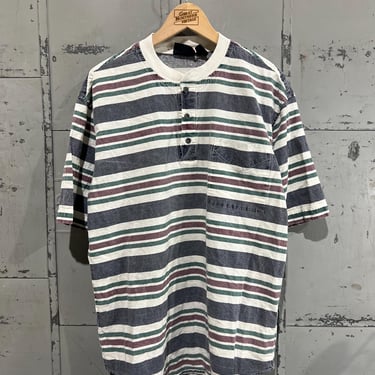 M 90s Striped henley Tshirt multicolor 1990s lightweight Faded glory brand 