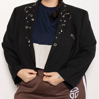 Shop Journal x BRZ - Black Pinstripe Pierced Cropped Blazer