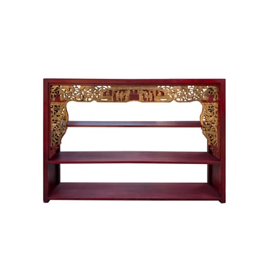 Chinese Red Golden Carving Rectangular Curio Display Stand Side Table cs7654E 