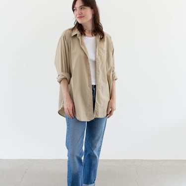 Vintage Lightweight Khaki Long Sleeve Button up Work Shirt | Tan Beige Simple Studio Shirt | Cotton Poplin Painter Smock | L | K006 