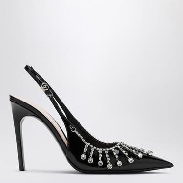 Gucci Black Patent Leather Pump With Crystal Chain Women