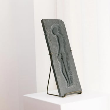 Slate art panel - Alien Man 1970 - Futurism 70s - Handmade - Stone relief - Signed 
