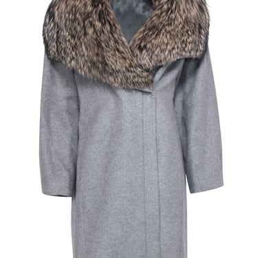 Belle Fare - Grey Cashmere Coat w/ Fox Fur Trim Sz S
