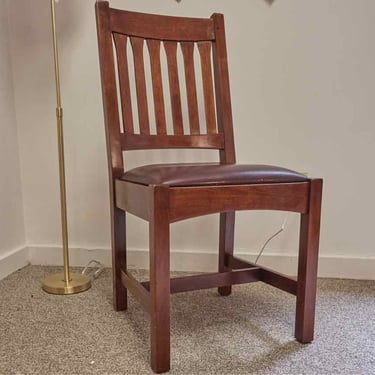 Stickley Cottage Side Chair in Cherry with Brown Leather Seat