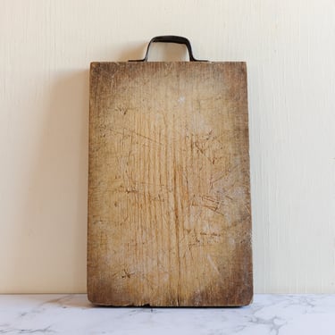 1920s French rustic breadboard with iron handle