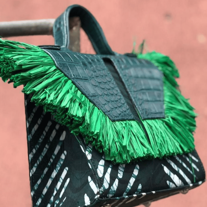 Raffia &amp; Leather Toks Handbag (Green)
