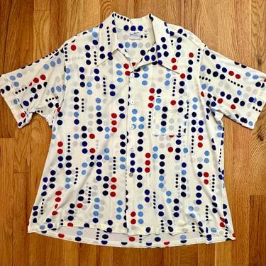 Men’s Vintage 1X shirt by Don Loper~ Duke of Hollywood Bold primary color polkadots Wingtip collar 1960’s~ Larger Size Plus size 